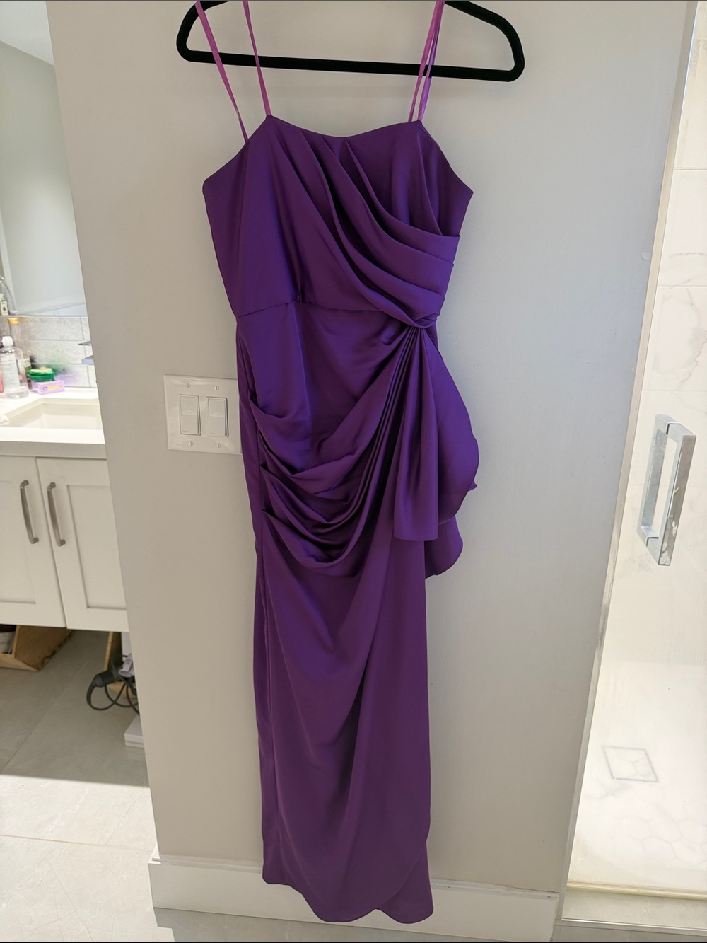 Elegant Purple Draped-Strapless Dress